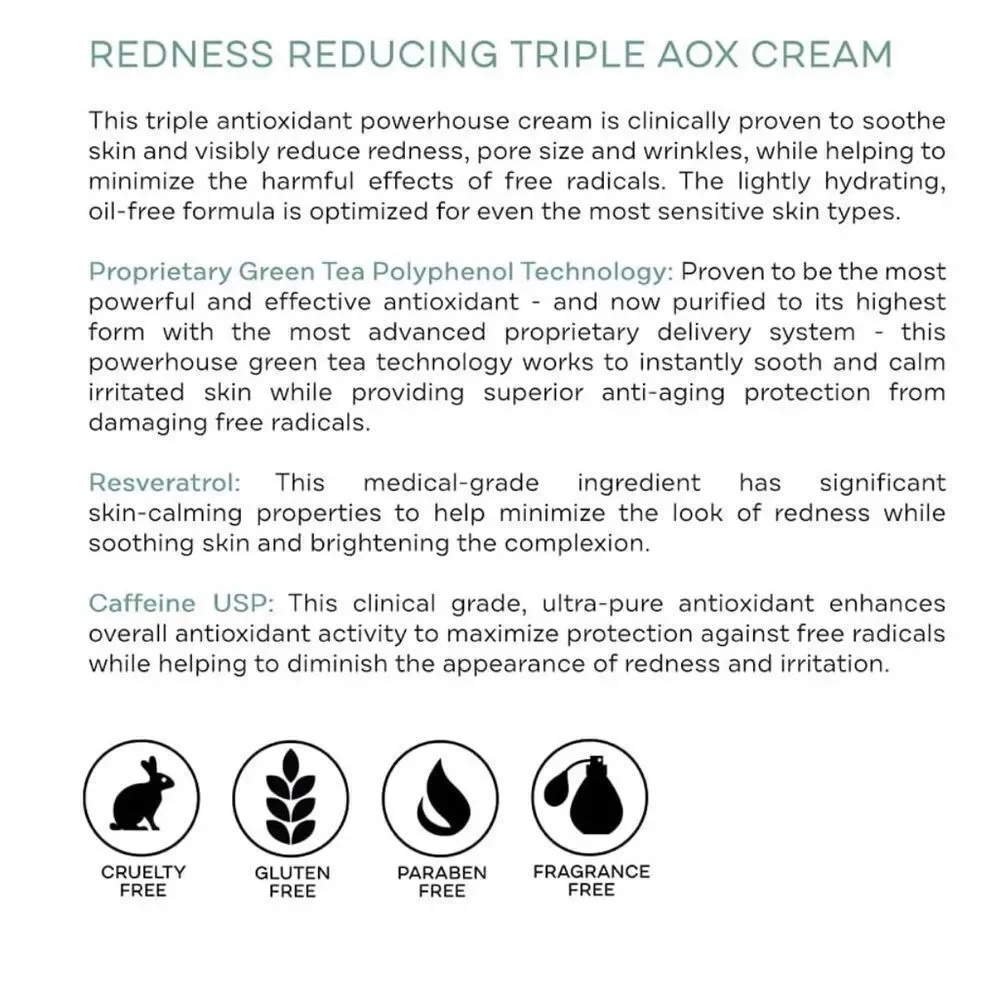 Replenix Redness Reducing Triple AOX Cream NEW , 1 oz.